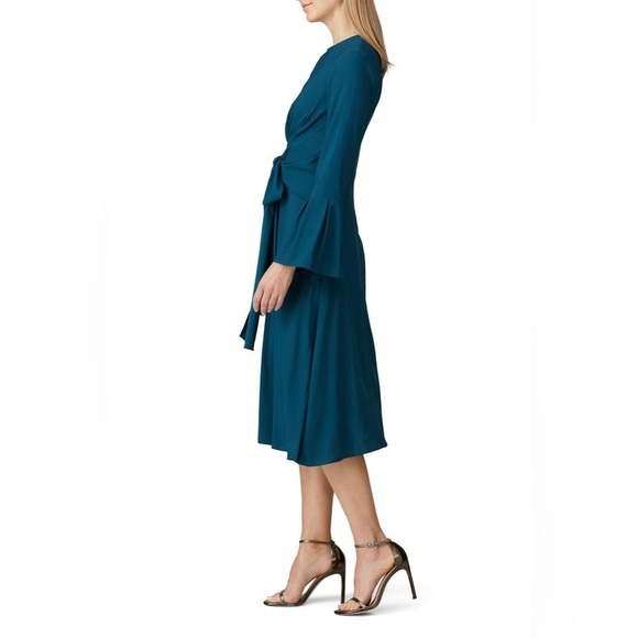 Tome Teal Tie Waist Keyhole Midi Dress Size 2 - Picture 2 of 13